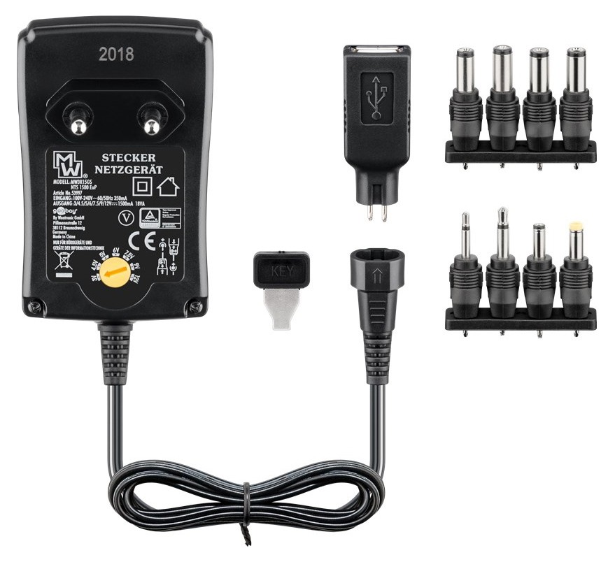 GOOBAY επιτοίχιος φορτιστής 53997, 3V-12V, 18W-1.5A, 8 tips