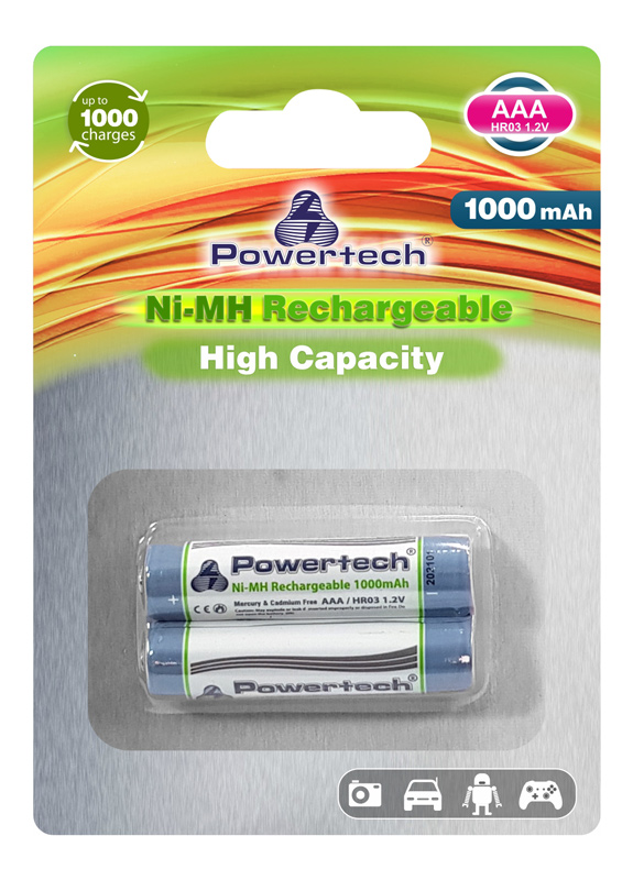 POWERTECH επαναφορτιζόμενη μπαταρία PT-941, AAA HR03, 1000mAh, 2τμχ