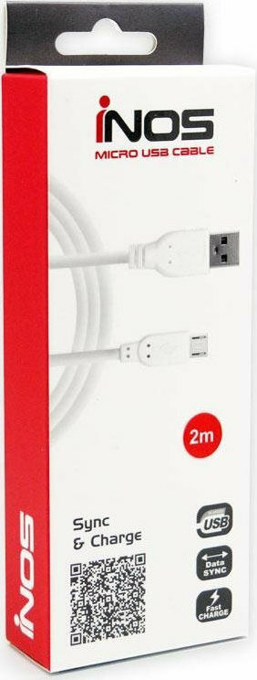 Καλώδιο Σύνδεσης USB 2.0 inos USB A σε Micro USB 2m Λευκό