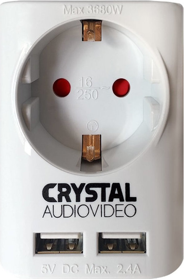 Μονόπριζο Crystal Audio SUW-1 με 2 Θύρες USB 2.4Α Λευκό