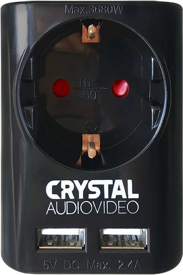 Μονόπριζο Crystal Audio SU-1 με 2 Θύρες USB 2.4A Μαύρο