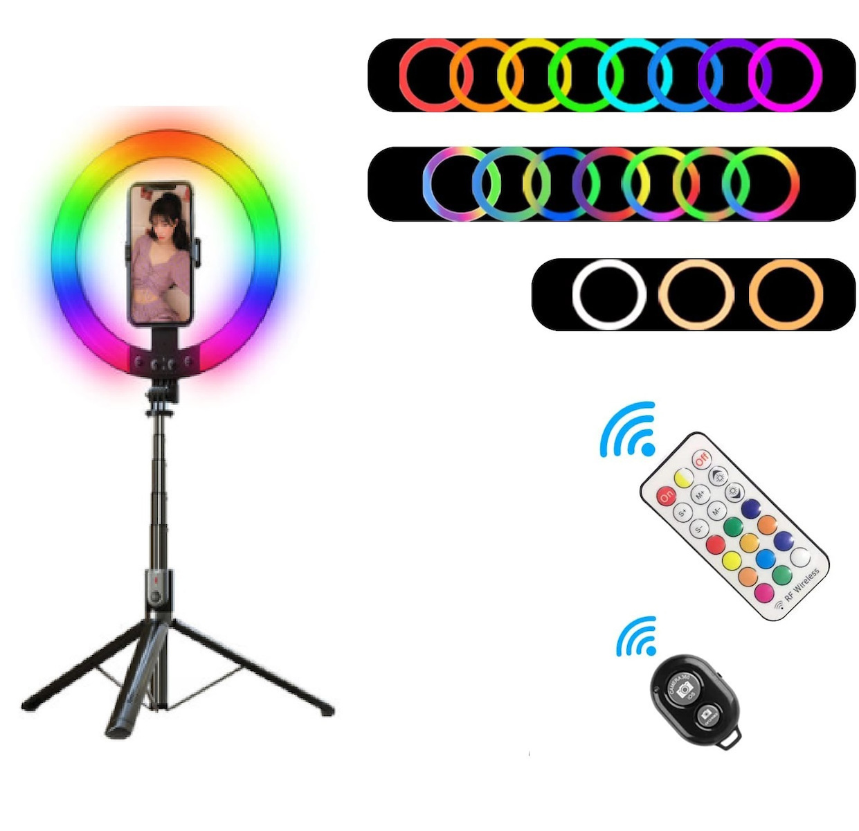 RGB Ring Light P100 25.4cm με Τρίποδο Δαπέδου και Βάση για Κινητό