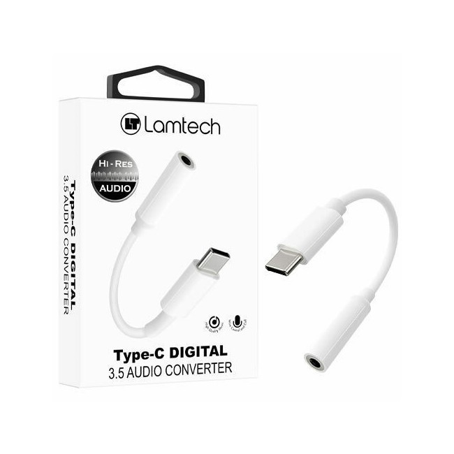 LAMTECH TYPE-C ADAPTER CABLE AUDIO JACK 3,5MM WHITE