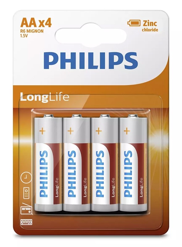 PHILIPS LongLife Zinc chloride μπαταρίες R6L4B/10 AA R6 Mignon, 4τμχ