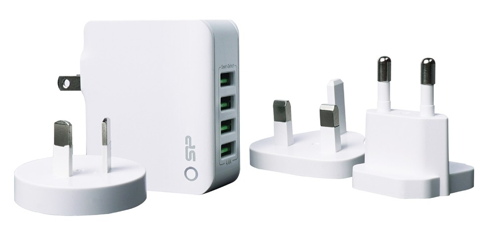 SILICON POWER φορτιστής τοίχου WC104P, 4x USB, UK/EU/AU/US, 4.4Α, λευκός