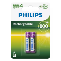 PHILIPS επαναφορτιζόμενη μπαταρία R03B2A80 800mAh, AAA HR03 Micro, 2τμχ