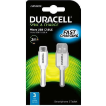 Καλώδιο Σύνδεσης USB 2.0 Duracell USB A σε Micro USB 2m Λευκό