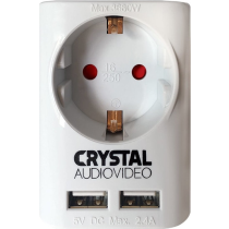Μονόπριζο Crystal Audio SUW-1 με 2 Θύρες USB 2.4Α Λευκό