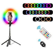 RGB Ring Light P100 25.4cm με Τρίποδο Δαπέδου και Βάση για Κινητό