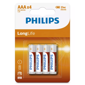 PHILIPS LongLife Zinc chloride μπαταρίες R03L4B/10 AAA R03 Micro, 4τμχ