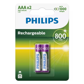PHILIPS επαναφορτιζόμενη μπαταρία R03B2A80 800mAh, AAA HR03 Micro, 2τμχ