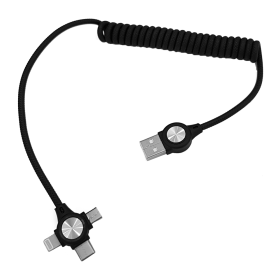 POWERTECH Καλώδιο USB σε Micro USB, Type-C & 8-pin, σπιράλ, μαύρο