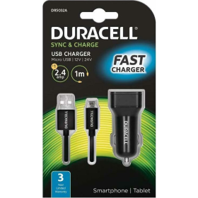 Φορτιστής Αυτοκινήτου Duracell με Έξοδο USB 2.4A & Καλώδιο Micro USB 1m Μαύρο