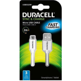 Καλώδιο Σύνδεσης USB 2.0 Duracell USB A σε Micro USB 2m Λευκό