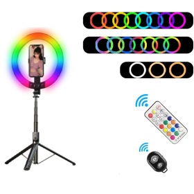RGB Ring Light P100 25.4cm με Τρίποδο Δαπέδου και Βάση για Κινητό